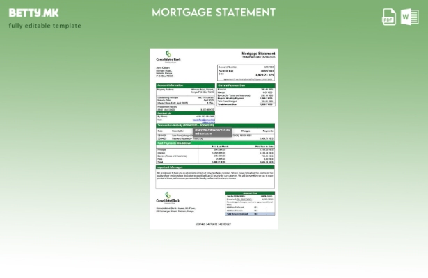 модерен стил Кенија Консолидирана банка на Кенија за хипотека шаблон Word и PDF 